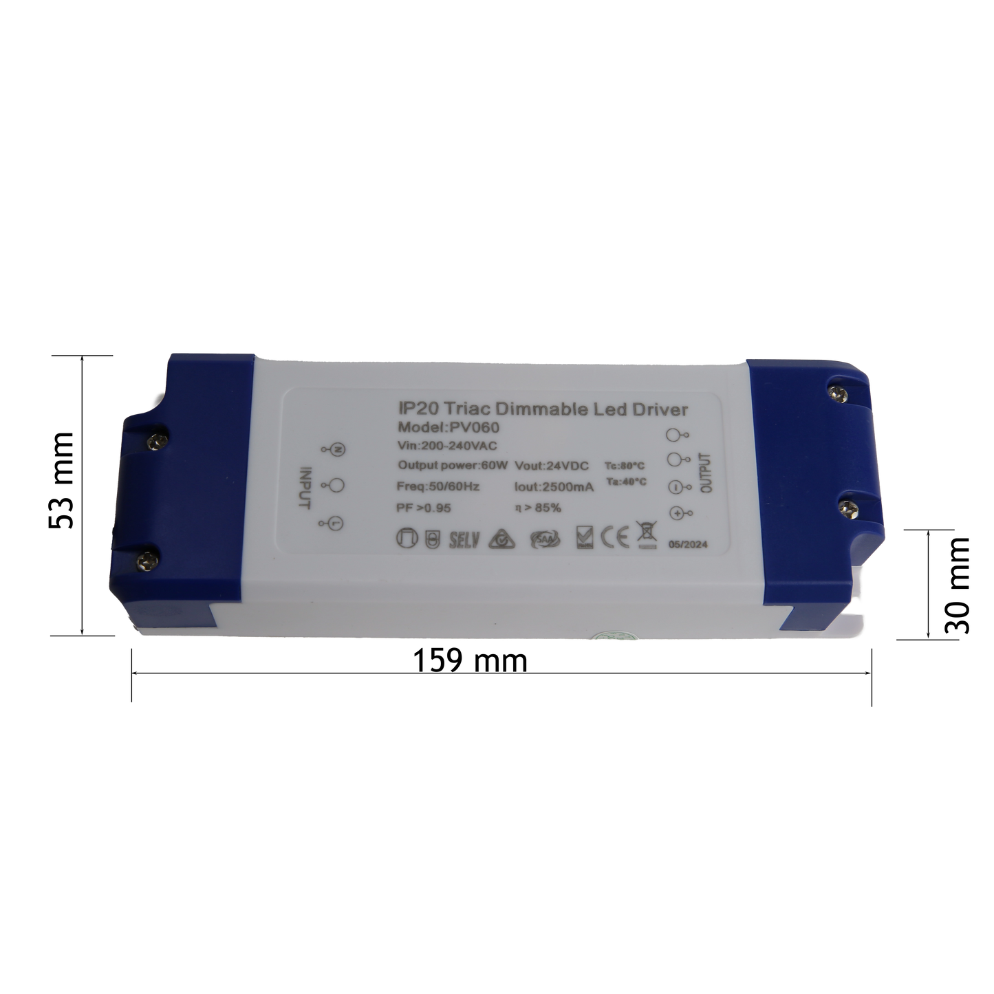 60W LED Driver - Constant Voltage - Phase dimming IP20