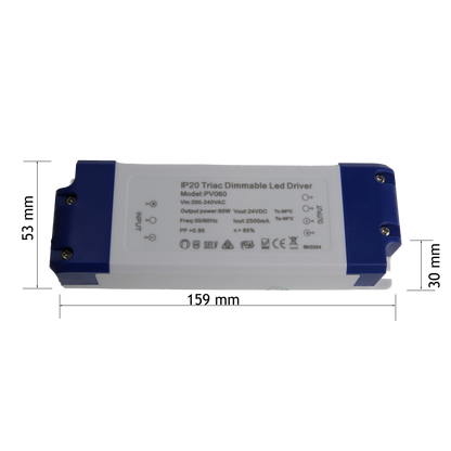 60W LED Driver - Constant Voltage - Phase dimming IP20