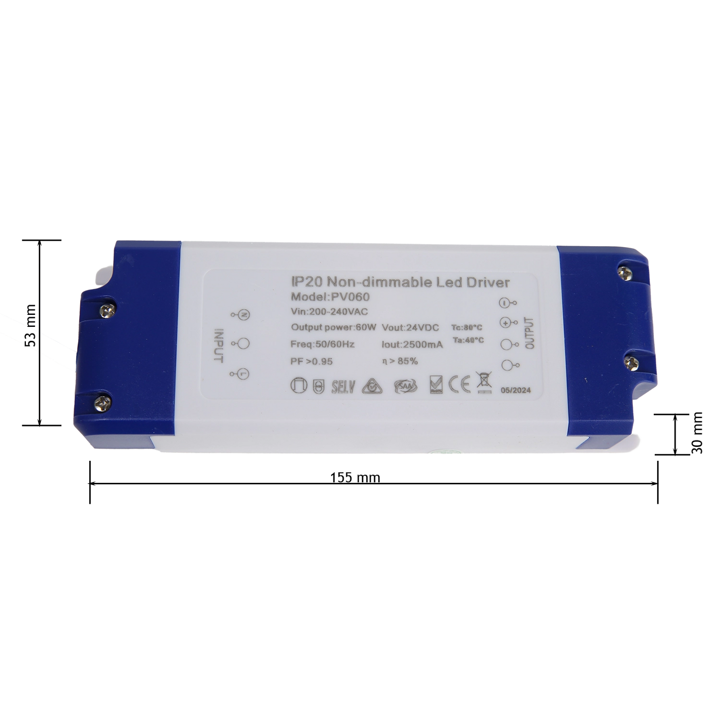 60W LED Driver - Constant Voltage - Non dimming - IP20